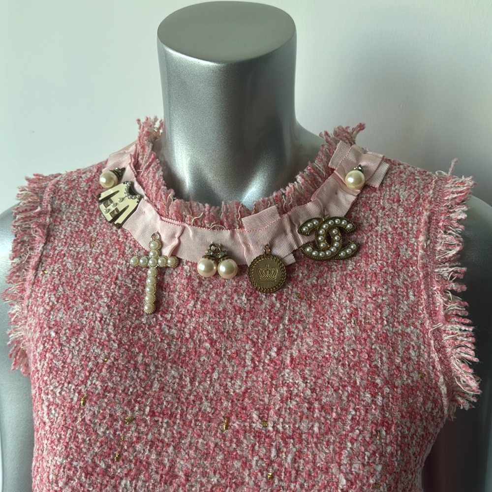 Designer inspired, pink boucle fabric, lightweight dress